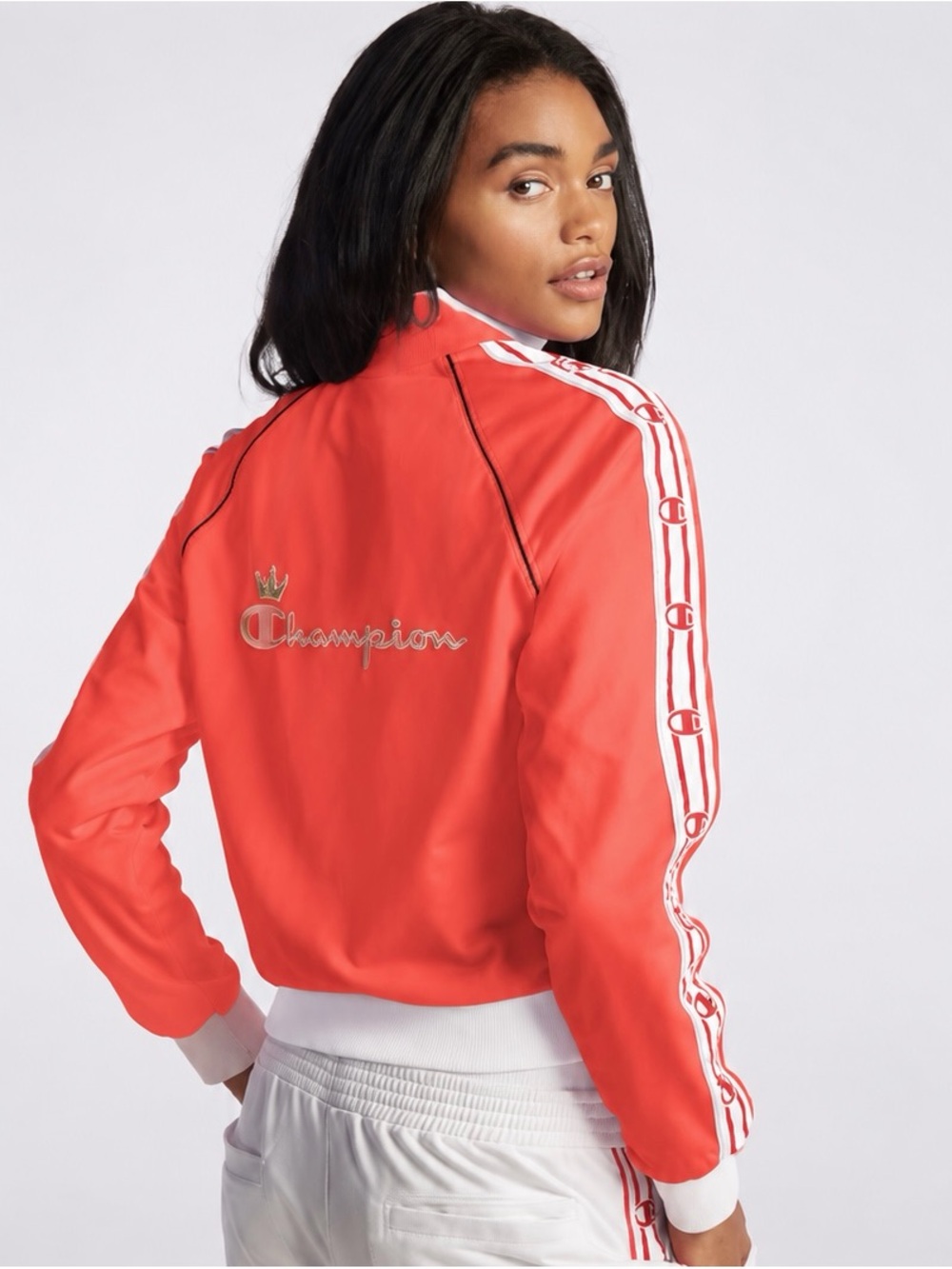 Champion Y2K Crown Logo Coral Track Jacket Zip Front Cropped Athletic Sporty M